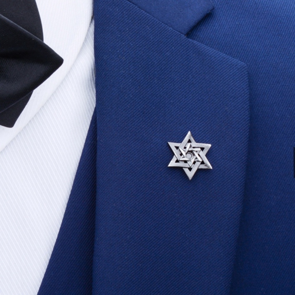 Vintage 3D Hexagonal Star of David  Lapel Pin Shirt Collar Pin